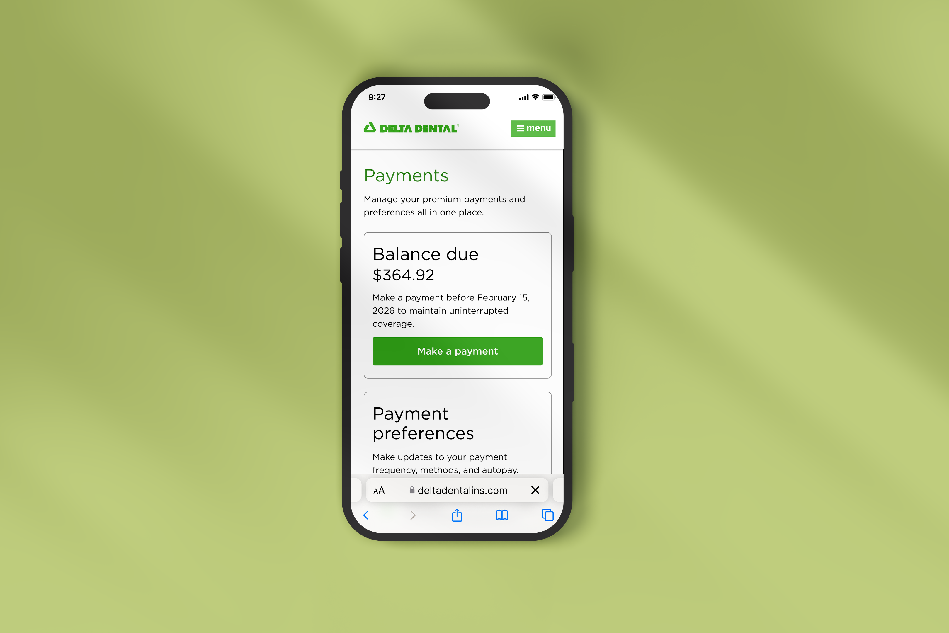 Delta Dental Payments mockup