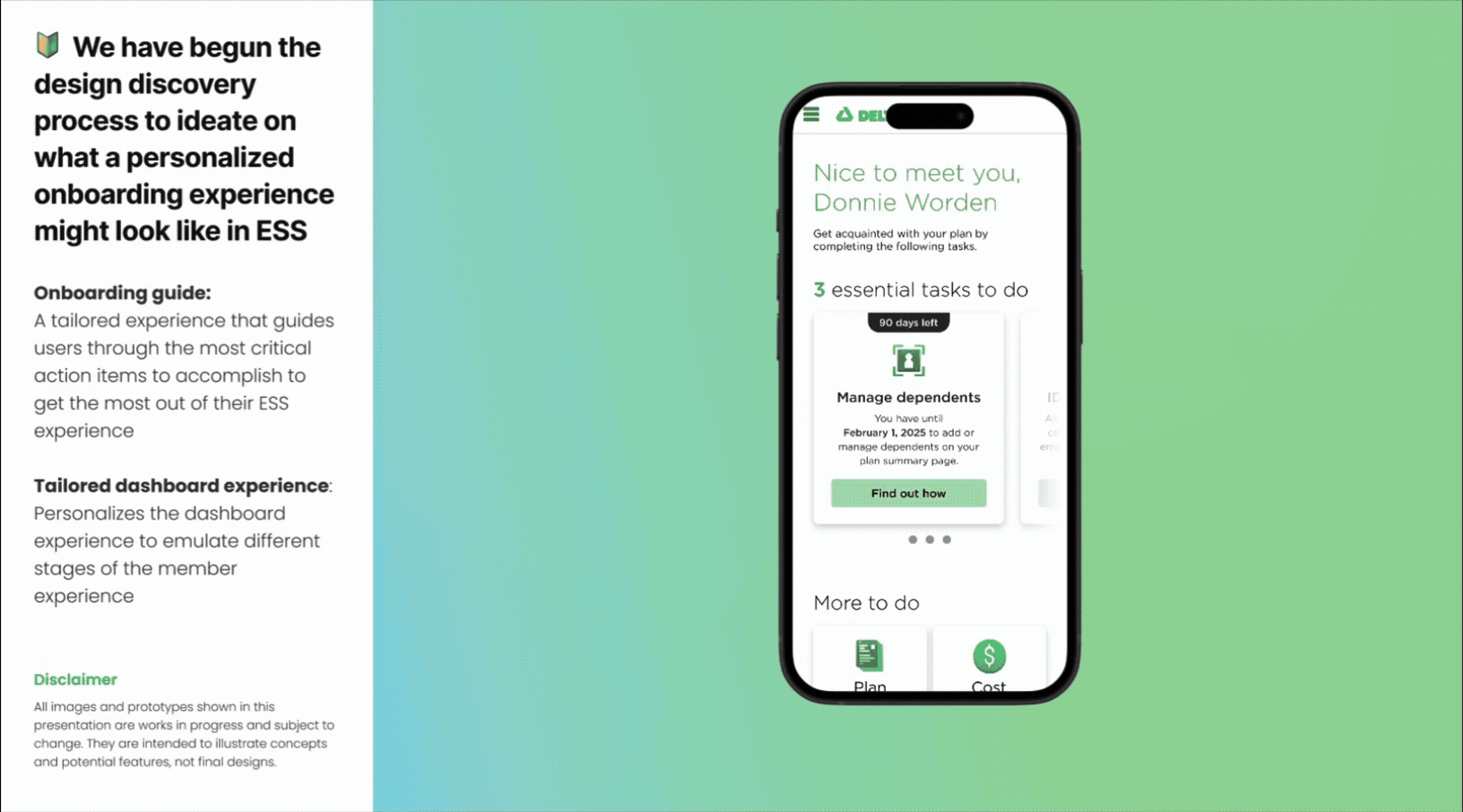 Prototype โ personalized onboarding concept presented in stakeholder roadshow