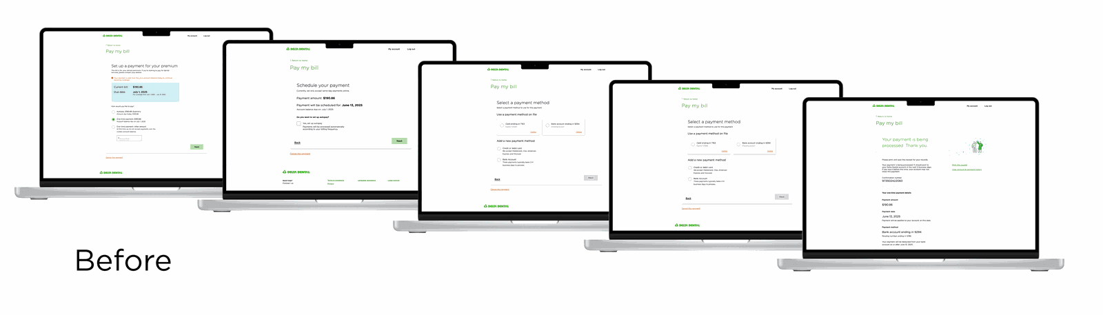Flow redesign โ before and after showing 5-step to 3-step payment flow reduction